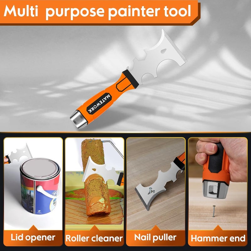 Matework Drywall Tools, 8Pcs High Quality Stainless Steel Drywall Knife Set, Putty Knives with Mud Pan, Ergonomic Grip Tapping Knife with Hammer End for Wall Work - Image 5